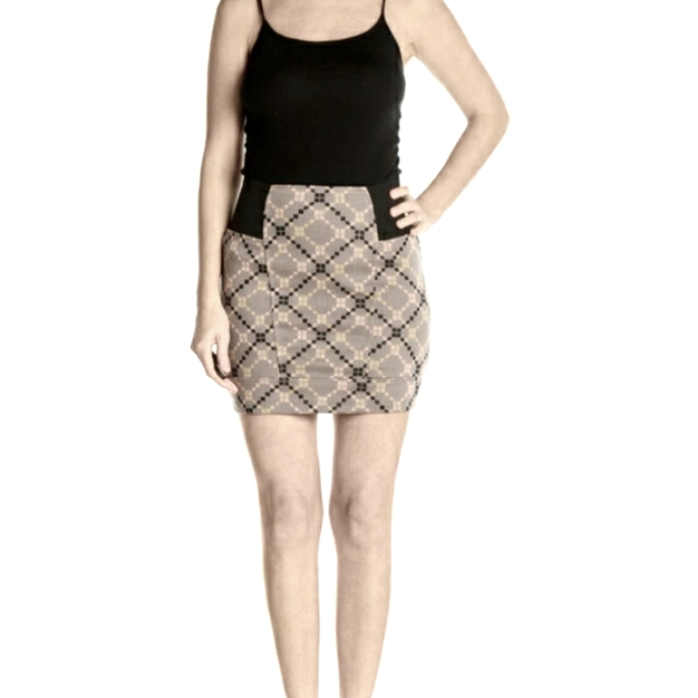 Free People Patterned Mini Skirt in Gray. Black and Tan (fits like medium)
